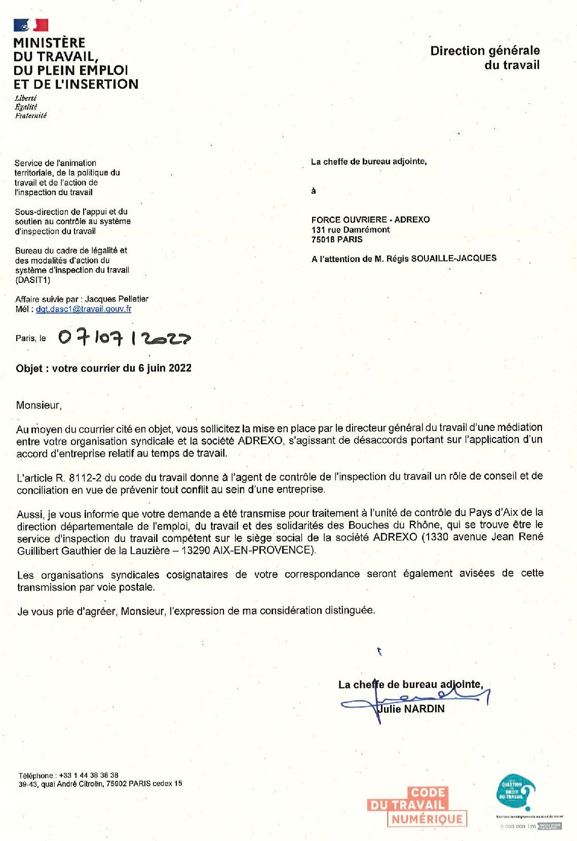 Minist_re_du_travail-page-001 Syndicat FO au service des salariés d'ADREXO - Le syndicat FO informe et défend le personnel Milee - Results from #128