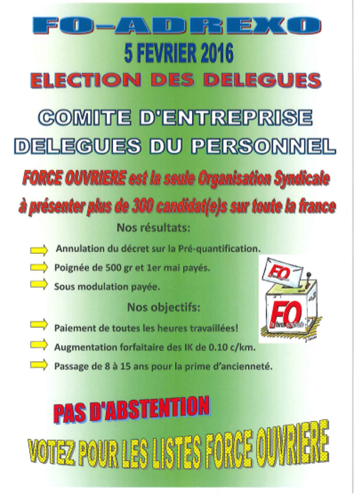 elections_2016 Syndicat FO au service des salariés d'ADREXO - ELECTIONS 2016